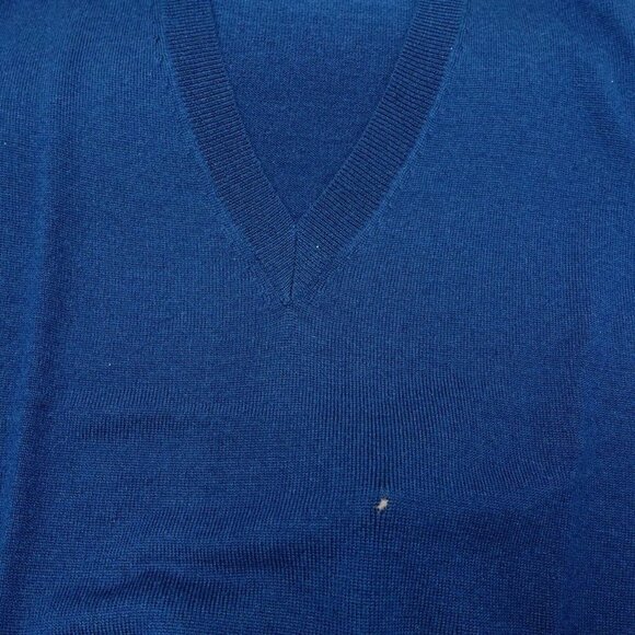 Descente 100% Wool sweater vest men size large Blue sleeveless fitted v-neck - Picture 4 of 7